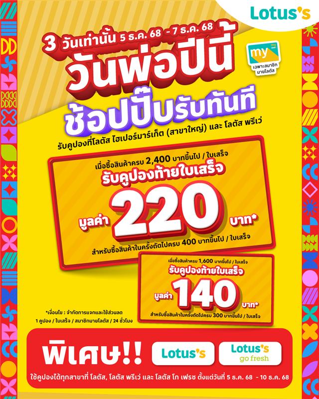 พิเศษ 3 วันเท่านั้น ช้อปคุ้มรับวันพ่อ